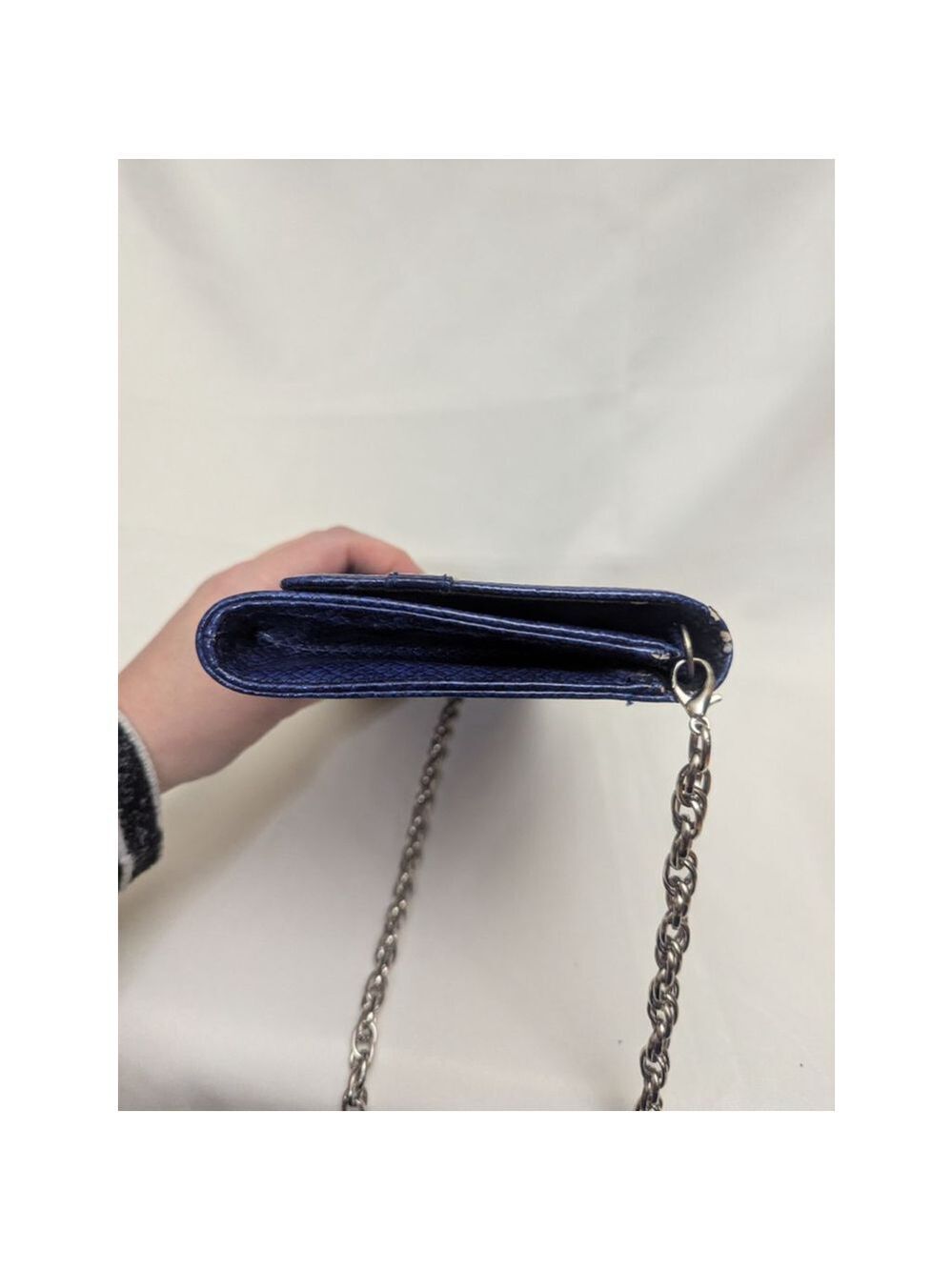 White House Black Market Blue Faux Snakeskin Clutch - Picture 7 of 13